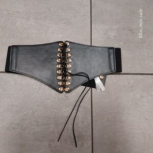 Chic Corset-Style Elastic Waist Belt – Black & Gold PLUS size